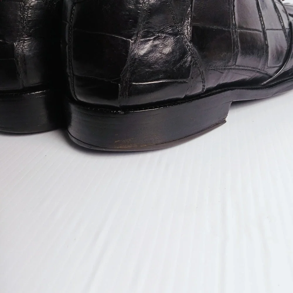 Fennix Italy Mens Alligator Dress Shoes Black‎ Square Toe Size 13